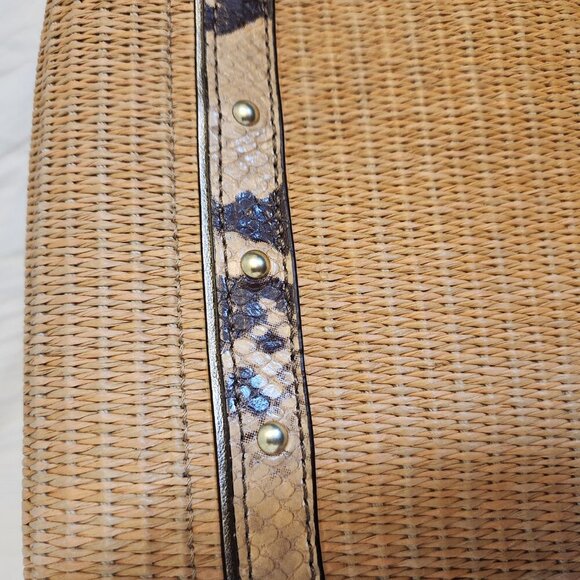 Coach Straw Python Clutch tan and Brown With Zebra liner Clear hang tag - Picture 2 of 11